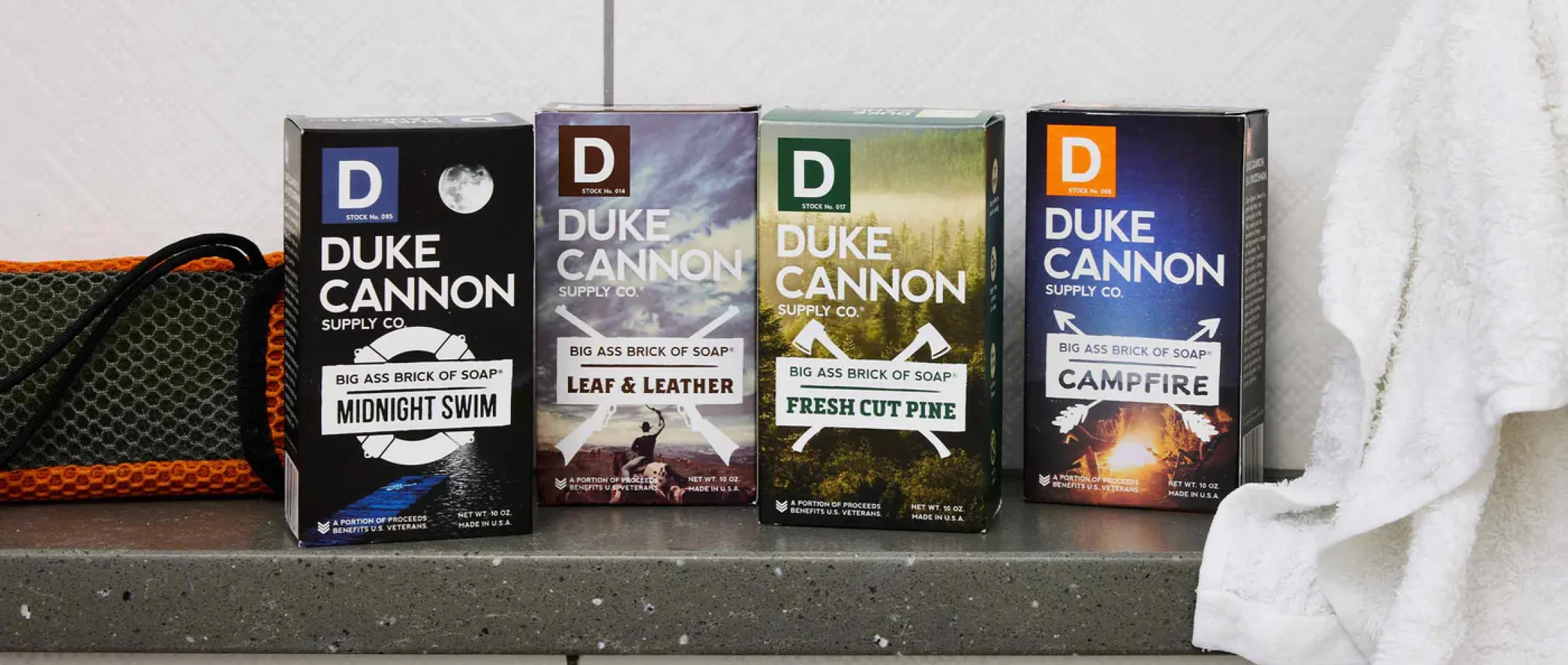 close-up of duke cannon products